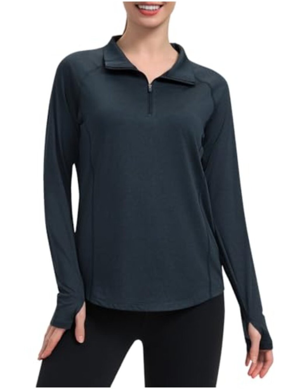 Women's Quarter Zip Pullover Long Sleeve Thumb Holes Workout Shirt with Pocket